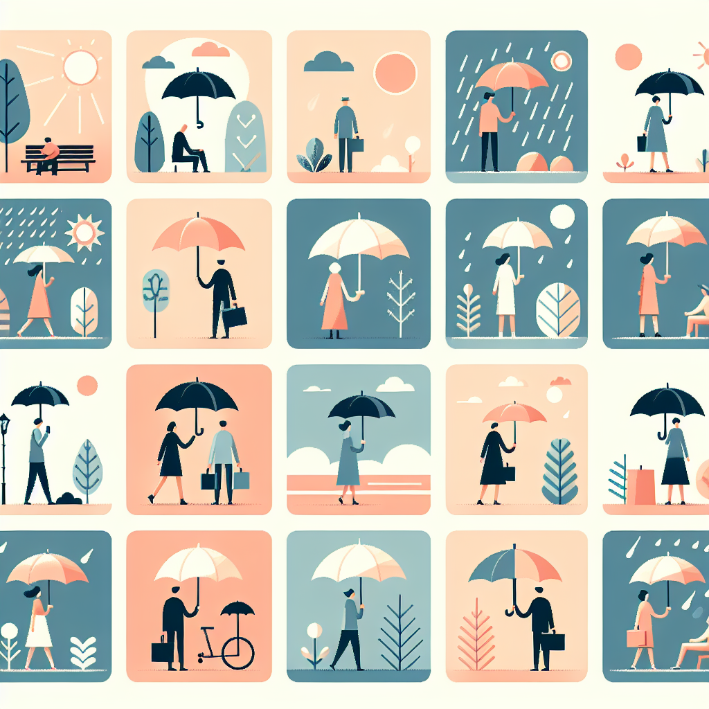 상황별 양산 사용법을 보여주는 일상 장면들