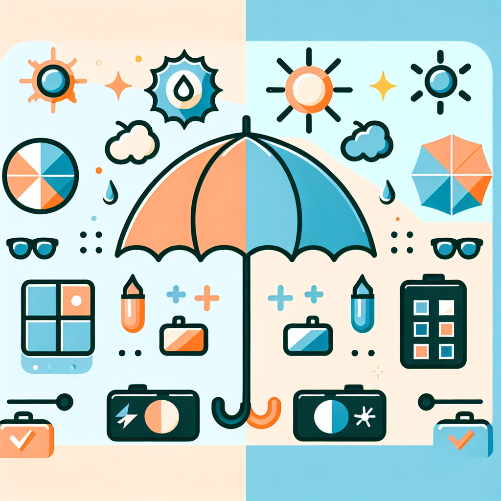 우산을 양산으로 사용하는 모습과 자외선 차단 효과 비교