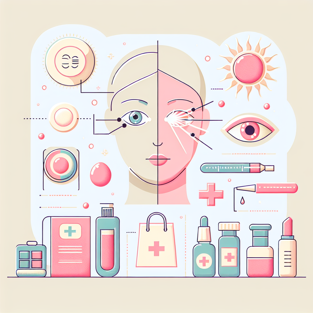 자외선이 눈과 눈 주변 피부에 미치는 영향을 설명하는 의학적 도해