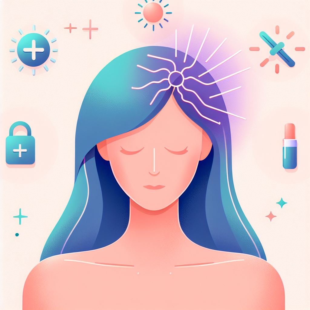 자외선이 두피와 모발에 미치는 영향을 보여주는 의학 다이어그램