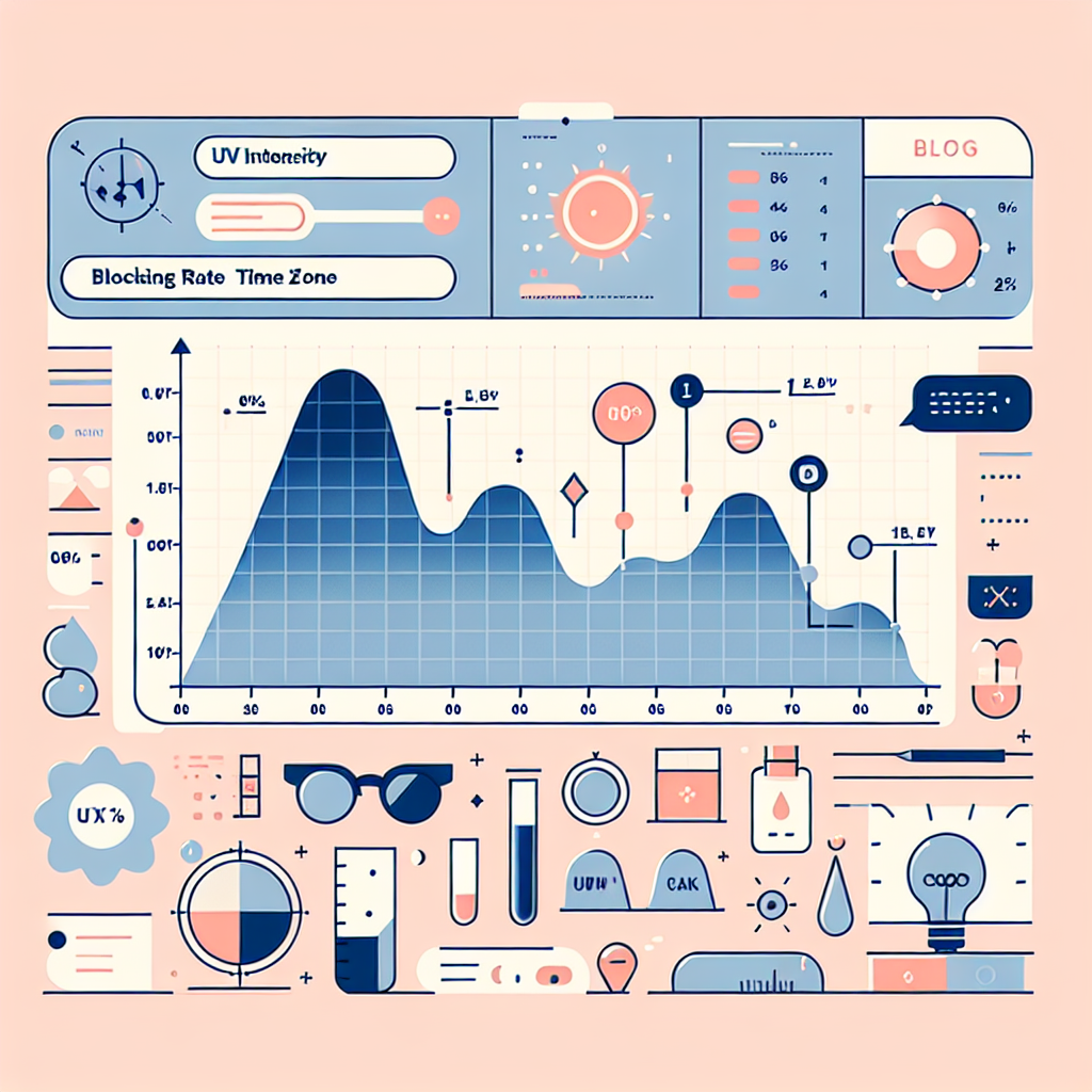 시간대별 자외선 강도와 차단율 측정 결과 그래프